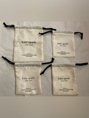 NEW 4 Kate Spade Cream Satin dust bags drawstring jewelry Pouches Black Cords